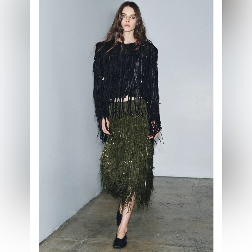 Zara ZW COLLECTION LIMITED EDITION FRINGED SEQUIN SKIRT - Picture 5 of 11